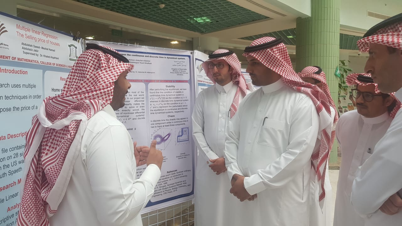 The College of Sciences and Humanities is adorned with posters of research conducted by students.